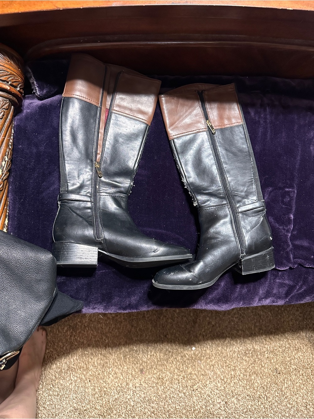 Black and Brown Two-Tone Leather Riding Boots